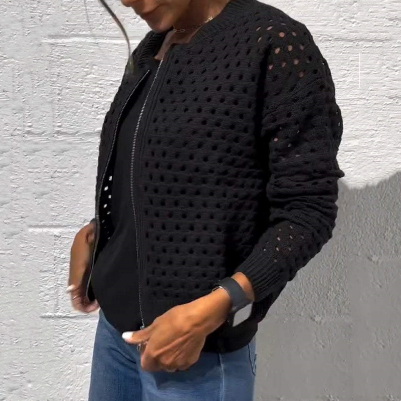 Women's casual hollow knitwearzipper jacket