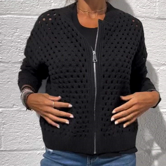 Women's casual hollow knitwearzipper jacket