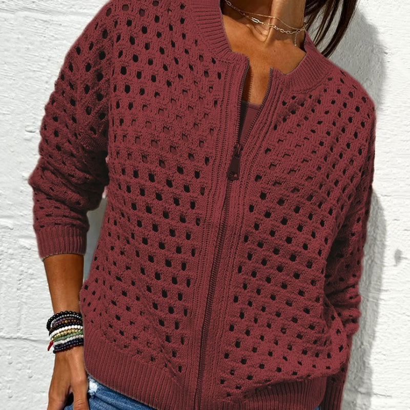 Women's casual hollow knitwearzipper jacket