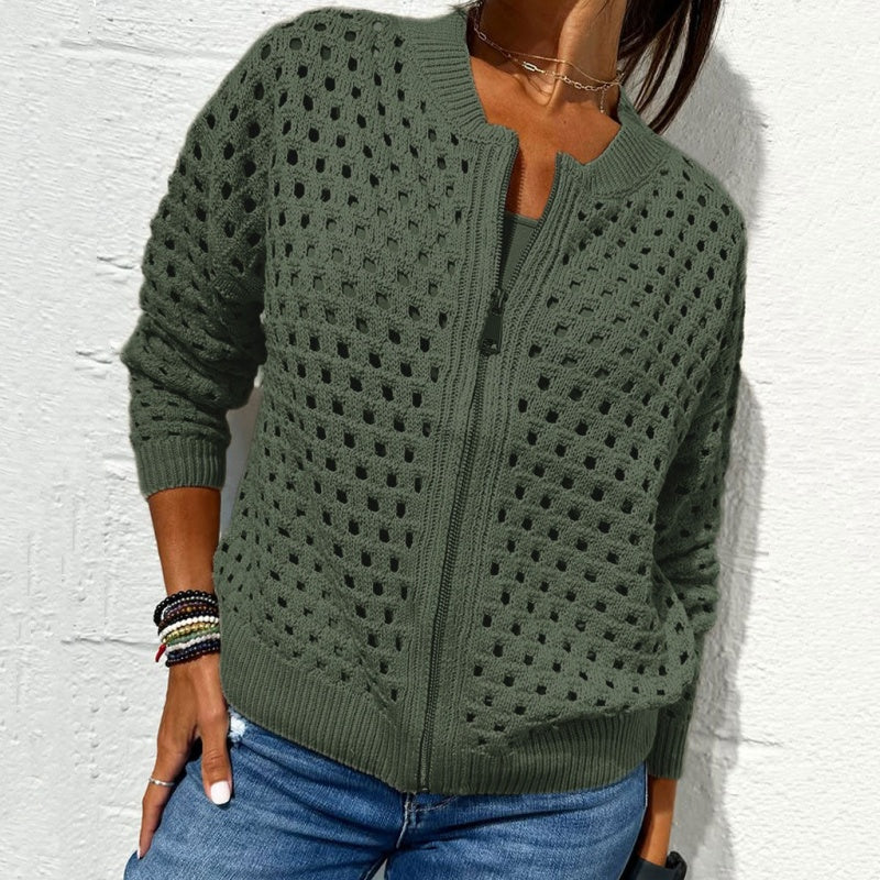 Women's casual hollow knitwearzipper jacket