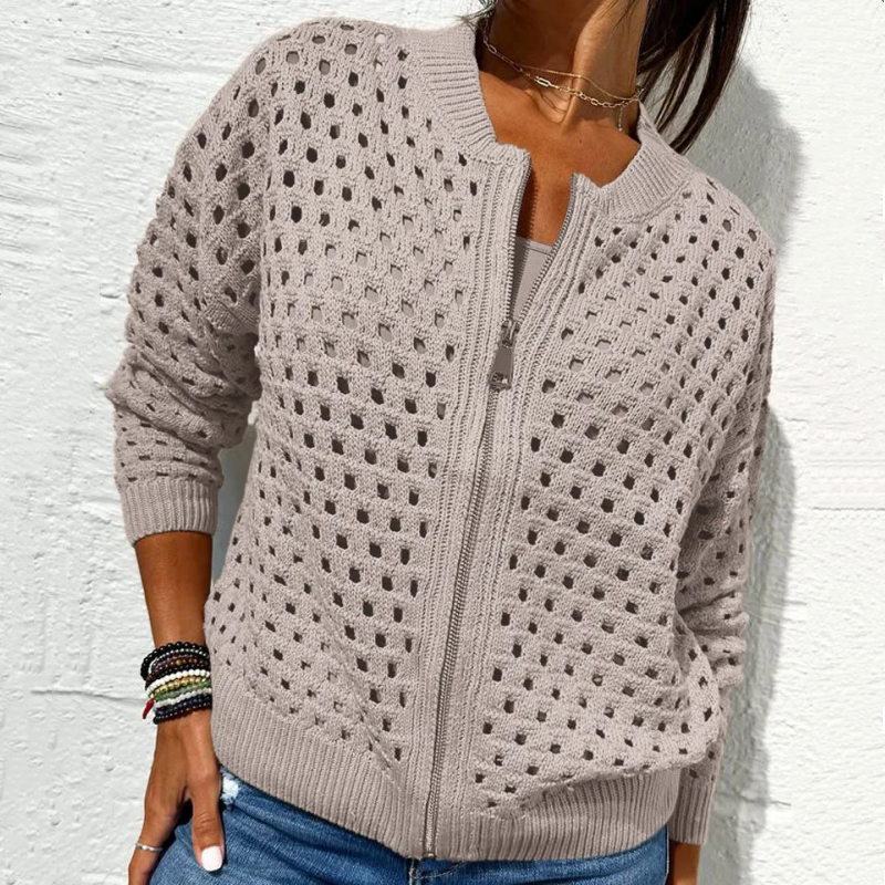 Women's casual hollow knitwearzipper jacket