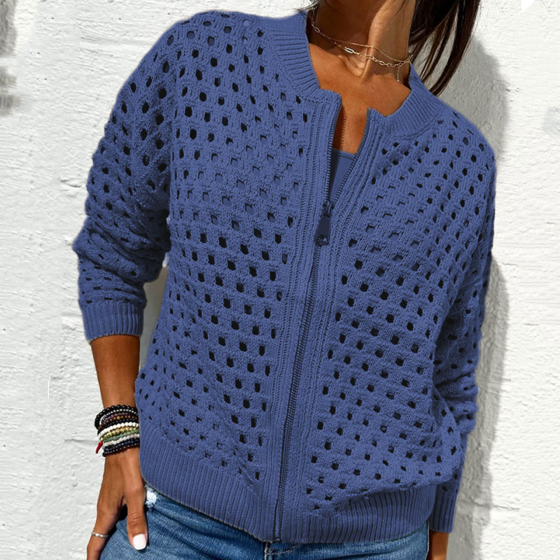 Women's casual hollow knitwearzipper jacket